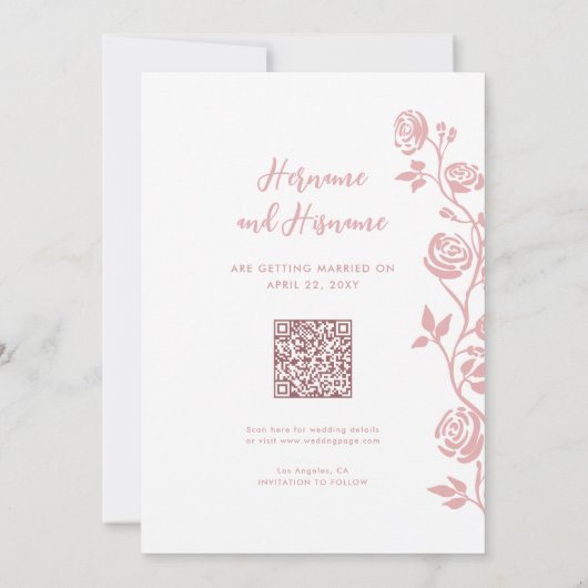 Foto Blush Hand Getrokken Rozen QR Code Website Save The Date (Achterkant)