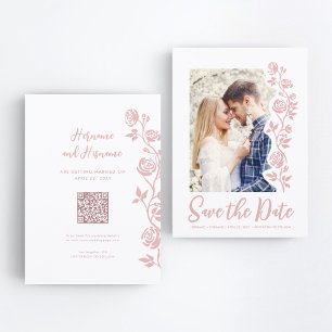 Foto Blush Hand Getrokken Rozen QR Code Website Save The Date
