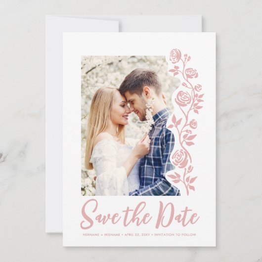 Foto Blush Hand Getrokken Rozen Romantisch Eenvoud Save The Date (Voorkant)