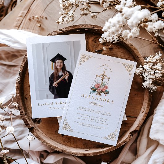 Foto blush Pink Floral Law School Afstuderen Kaart