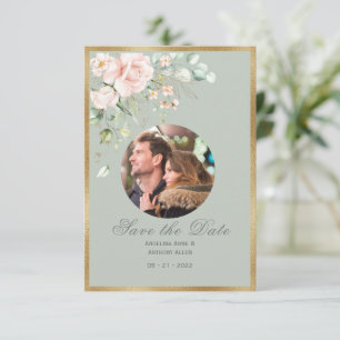 Foto Blush Pink Floral Waterverf Wedding Save The Date