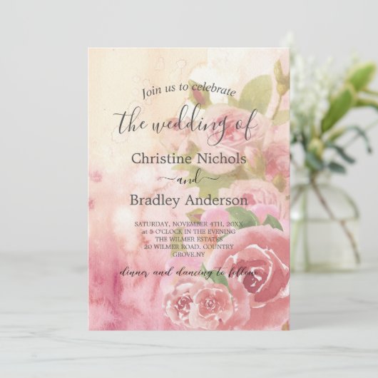 Foto Blush Roos Botanische QR Code Huwelijk Kaart (Staand voorkant)