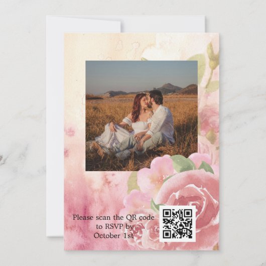 Foto Blush Roos Botanische QR Code Huwelijk Kaart (Achterkant)