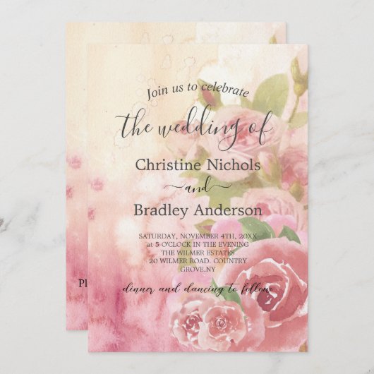 Foto Blush Roos Botanische QR Code Huwelijk Kaart (Voorkant / Achterkant)