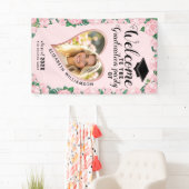Foto Blush Roze Bloemen Girly Afstuderen Welkom Spandoek (Insitu)