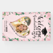 Foto Blush Roze Bloemen Girly Afstuderen Welkom Spandoek (Horizontaal)