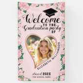 Foto Blush Roze Bloemen Girly Afstuderen Welkom Spandoek (Verticaal)