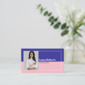 Foto Blush Roze en Groen Minimalistische Retro Visitekaartje (Staand voorkant)