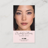 Foto Blush Roze Script Sociaal Icoon QR Code Make- Visitekaartje (Voorkant)