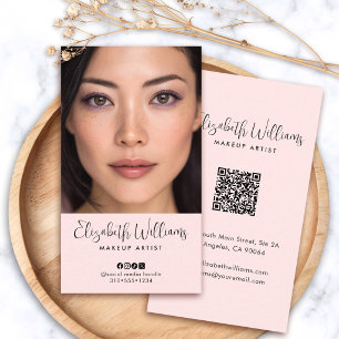 Foto Blush Roze Script Sociaal Icoon QR Code Make- Visitekaartje