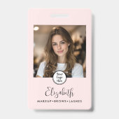 Foto Blush Roze Script Uw Logo Hier Make-up ID Badge (Voorzijde)