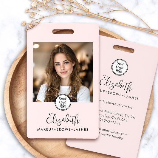 Foto Blush Roze Script Uw Logo Hier Make-up ID Badge