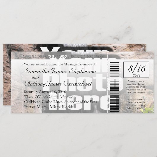 Foto Boarding Pass Trouwticket uitnodiging (Voorkant / Achterkant)