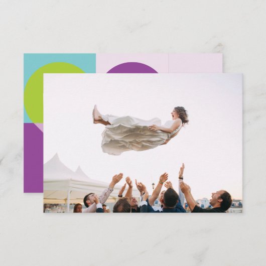 Foto Boda Corazón Azul Turquesa Violeta Gracias Bedankkaart (Voorkant / Achterkant)