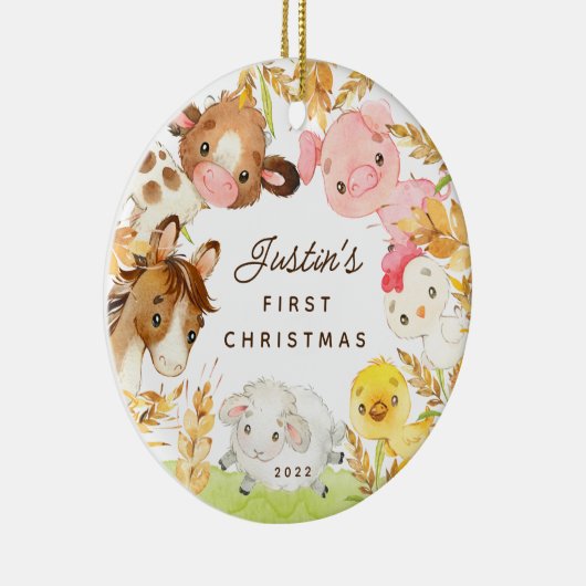 Foto Boerderij Friends Baby's Eerste Kerstmis Keramisch Ornament (Rechts)