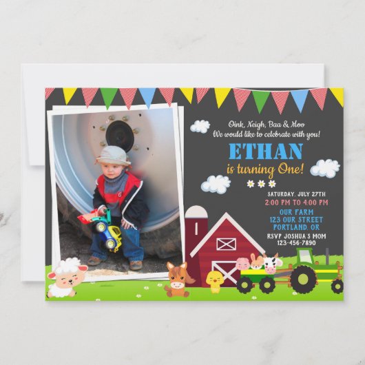 Foto Boerderij verjaardagsuitnodiging Barnyard ver Kaart (Voorkant)