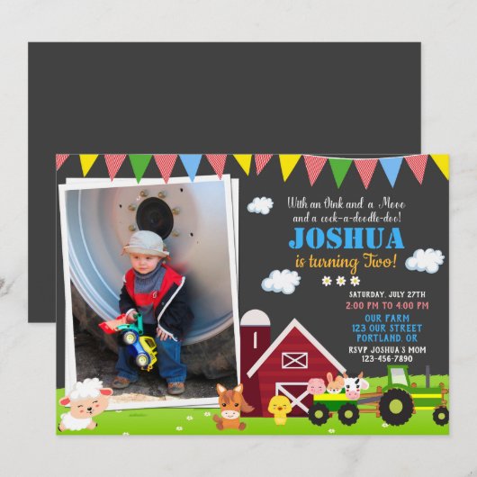 Foto Boerderij verjaardagsuitnodiging Barnyard ver Kaart (Voorkant / Achterkant)