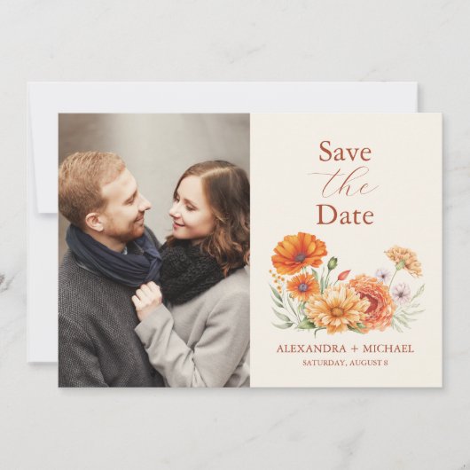 Foto Bohemian Chic Bloemen Terracotta Bruiloft Save The Date (Voorkant)