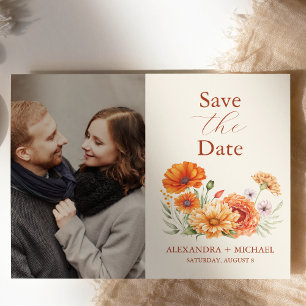 Foto Bohemian Chic Bloemen Terracotta Bruiloft Save The Date