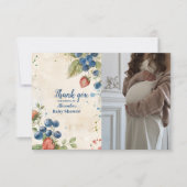 Foto Boho aardbei bessen zoet Baby shower Bedankkaart (Voorkant)