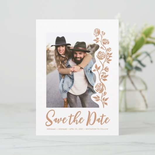 Foto Boho Aardse Hand getrokken Rozen QR Code Webs Save The Date (Staand voorkant)