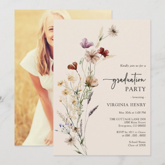 Foto Boho Afstuderen Uitnodiging (Voorkant / Achterkant)