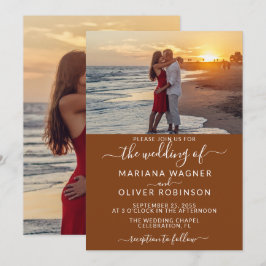 Foto Boho Bruin Elegante Script Bruiloft Kaart