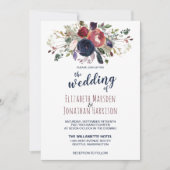 Foto Boho Burgundy Navy Mauve Floral Wedding Kaart (Voorkant)
