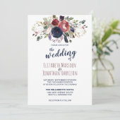 Foto Boho Burgundy Navy Mauve Floral Wedding Kaart (Staand voorkant)