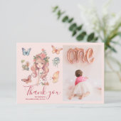 Foto Boho Fairy Eerste Meisje's 1e Verjaardag Bedankkaart (Staand voorkant)