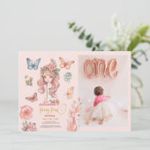 Foto Boho Fairy Eerste Meisje's 1e Verjaardag Kaart (Staand voorkant)