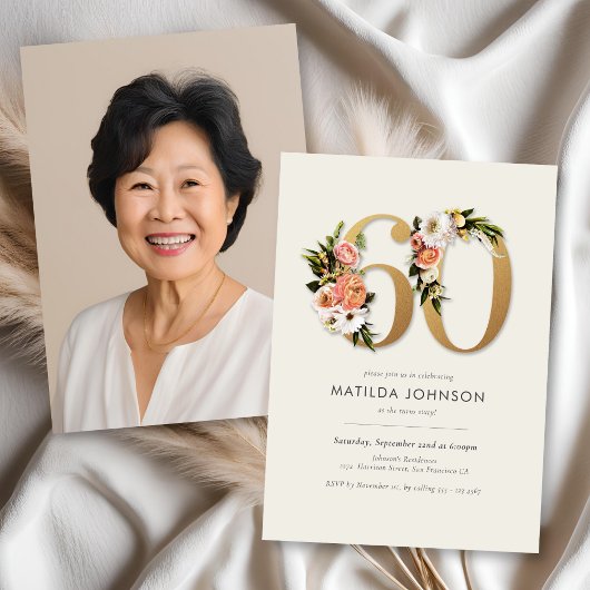 Foto Boho Floral 60e verjaardag Kaart