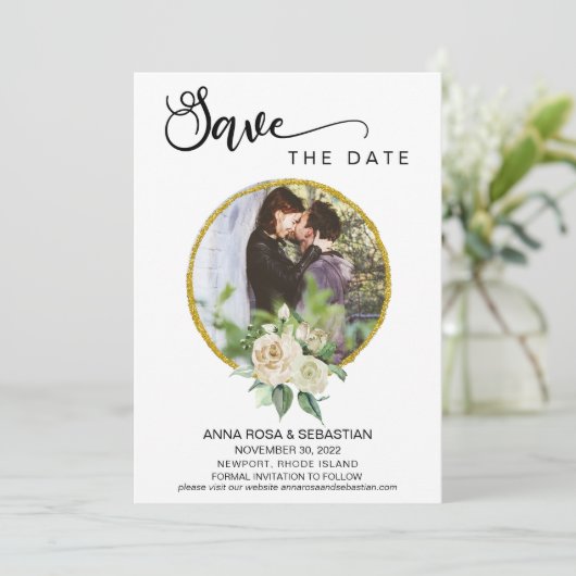 *~* FOTO Boho Floral Rozen Weduwnaar sparen de dat Save The Date (Staand voorkant)