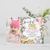 Foto Boho Floral Safari Wild Een 1e verjaardag Kaart (Staand voorkant)