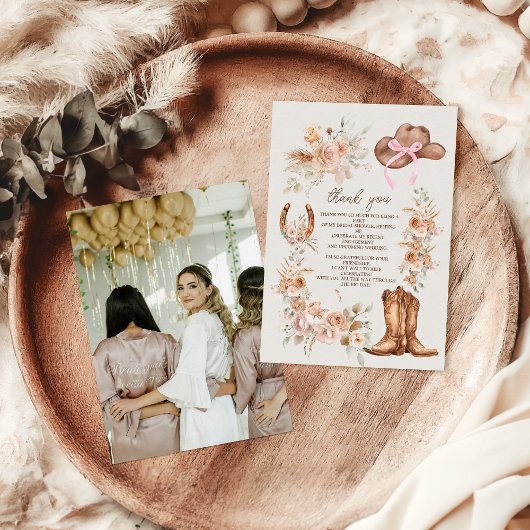 Foto Boho Floral Western Vrijgezellenfeest Bedankkaart