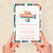 Foto Boho Groovy Retro Blue QR code golvende bruil Kaart