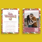 Foto Boho Groovy Retro QR Code Roze Golvende Bruil Kaart