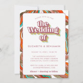 Foto Boho Groovy Retro QR Code Roze Golvende Trouw Kaart (Voorkant)