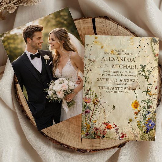 Foto Boho Herfst Wilde Bloemen Bruiloft Kaart