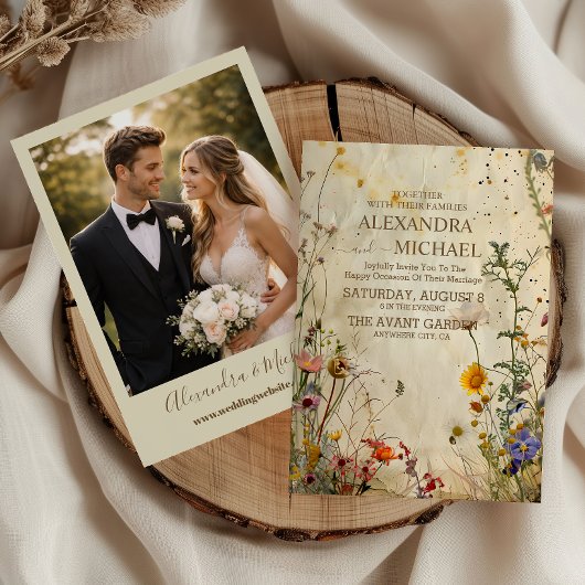 Foto Boho Herfst Wilde Bloemen Bruiloft Kaart