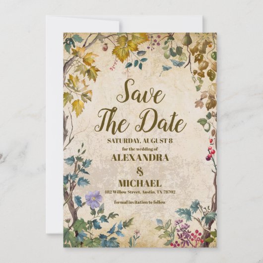 Foto Boho Herfst Wildflower Botanische bruiloft Save The Date (Voorkant)