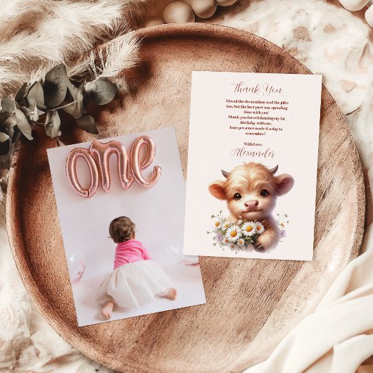 Foto Boho Holy Koe Highland Koe 1e verjaardag Bedankkaart