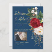 Foto Boho Navyblauw en Burgundy Bloemenprint Kaart (Voorkant)