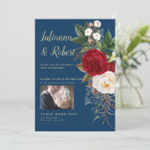 Foto Boho Navyblauw en Burgundy Bloemenprint Kaart (Staand voorkant)