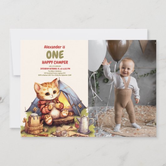 Foto Boho One Happy Camper 1e verjaardagsfeestje Kaart (Voorkant)