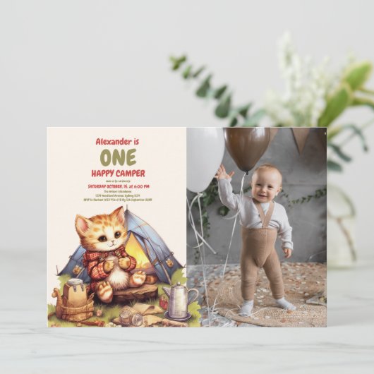 Foto Boho One Happy Camper 1e verjaardagsfeestje Kaart (Staand voorkant)