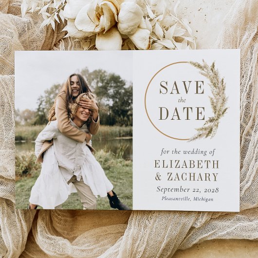 Foto Boho Pampas Gras Krans Save the Date Kaart