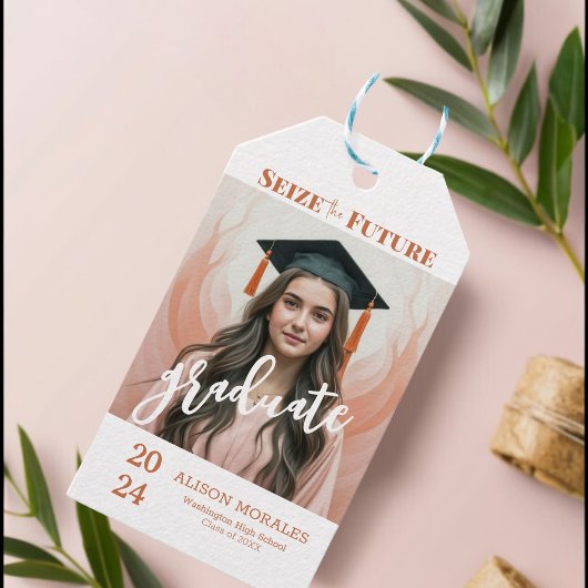 Foto Boho Peach Fuzz Grijp het toekomstige Afstude Cadeaulabel