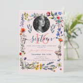 FOTO Boho Pressed Wildflowers Sweet 16 Blush Kaart (Staand voorkant)