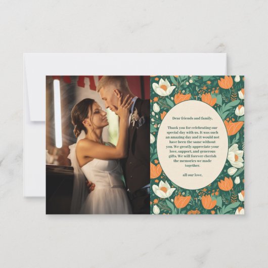 Foto Boho Retro Bloemen Bruiloft Bedankkaart (Achterkant)